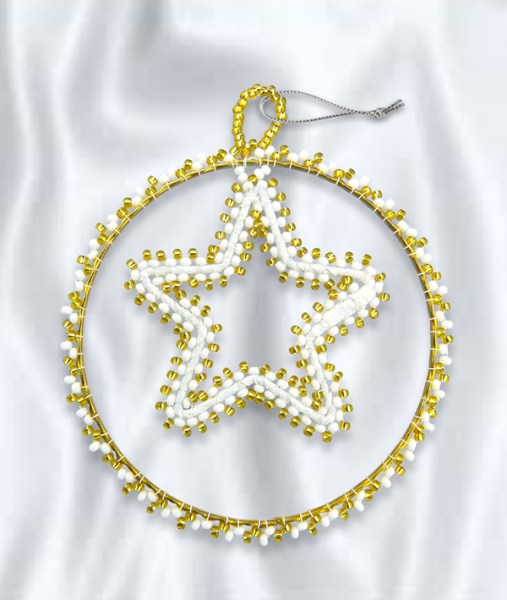 african beaded christmas circle star gold white