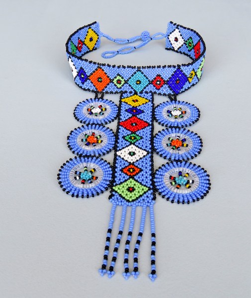 African Beaded Necklace Zulu Circle Style 1 Blue
