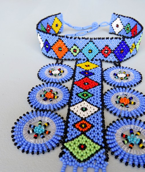 3 african beaded necklace zulu circle style 1 blue4