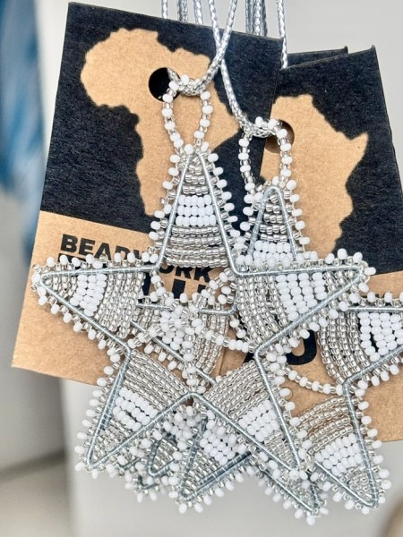 African Beaded Christmas Star.1 Silver White