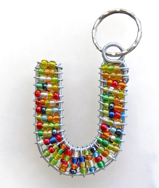 African Beaded Keyring Alphabet Letter U