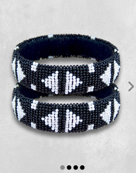 African Beaded Bangles Medium Black White Mixed