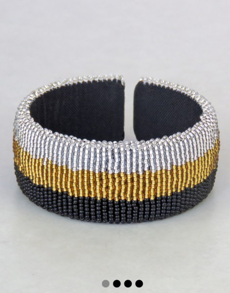 African Beaded Bangles Wide Gold Silver Black