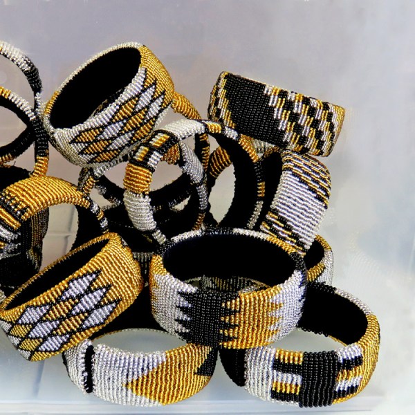 african beaded bangle wide gold silver black 55