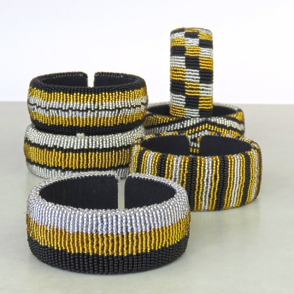 african beaded bangle wide gold silver black 8