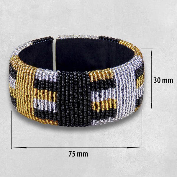 african beaded bangle wide gold silver black size