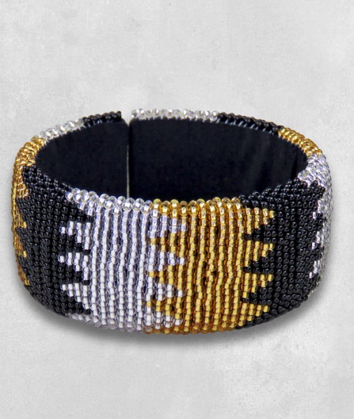 african beaded bangle wide gold silver black3