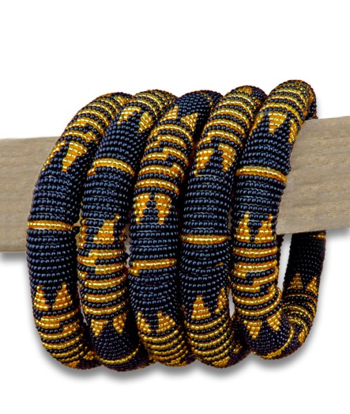 african beade bangle round gold black