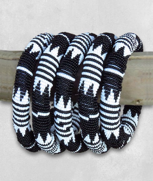 african beaded bangles black white rope 4