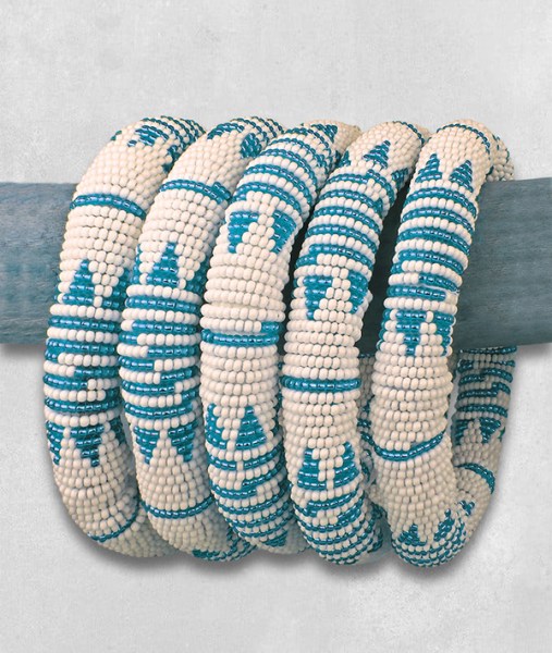 african beaded bangles blue white2