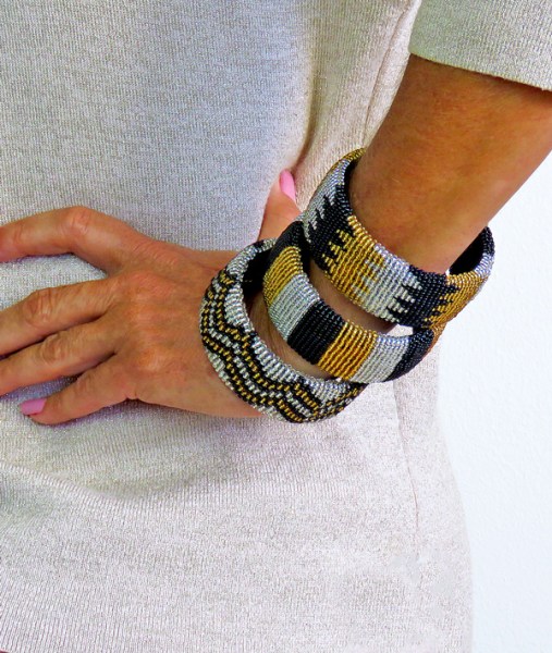 african beaded bangles gold silver black