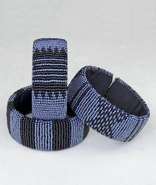 african beaded bangles wide black metallic grey