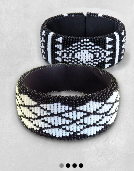 African Beaded Bangles Wide Black White MIXED