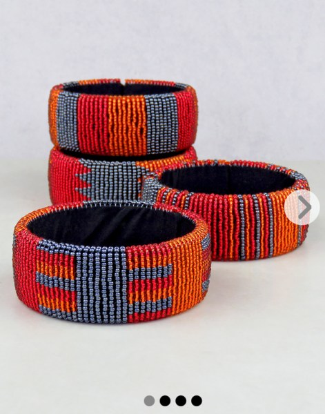 African Beaded Bangles Wide Red Orange Metallic Grey
