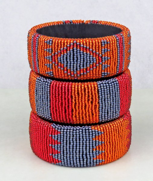 african beaded bangles wide red orange metallic grey 2
