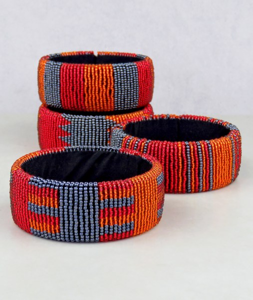 african beaded bangles wide red orange metallic grey2