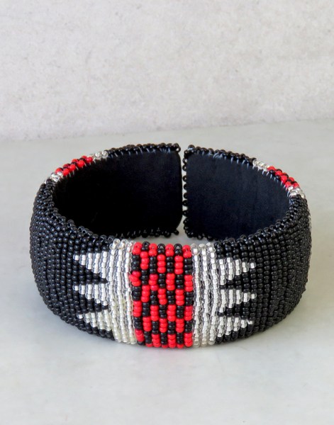 african beaded bangles wide red silver black 1