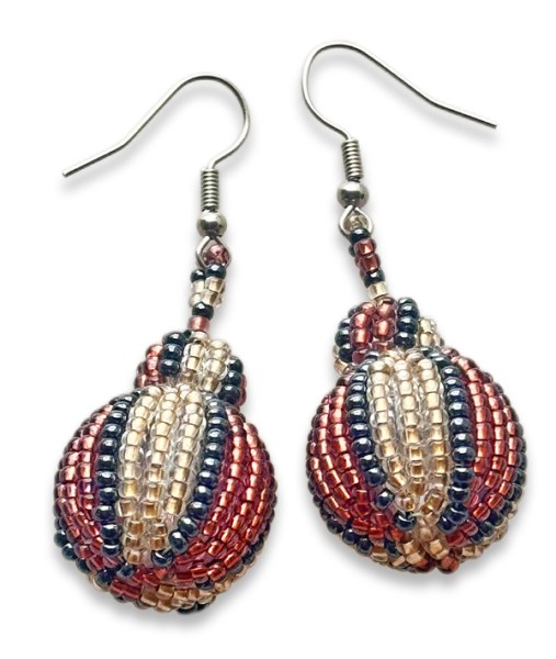 African Beaded Bobble Earrings Copper Metallic White-Gold