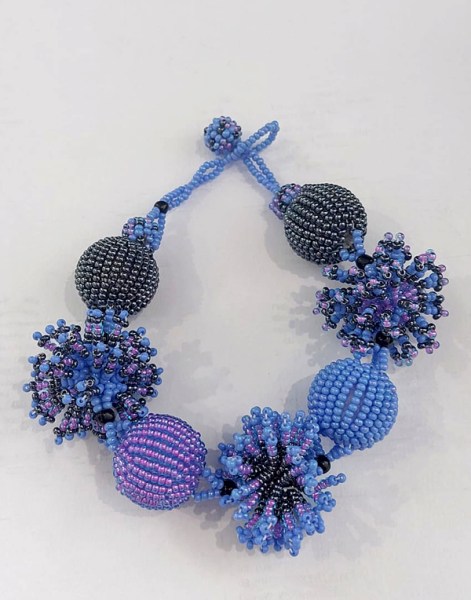 African Beaded Bracelet Amahle Lilac Blue Metallic Grey