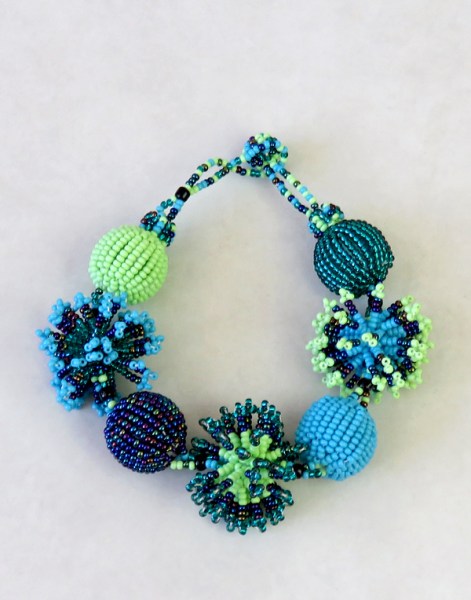 African Beaded Bracelet Amahle Lime Nebula Aqua Jade