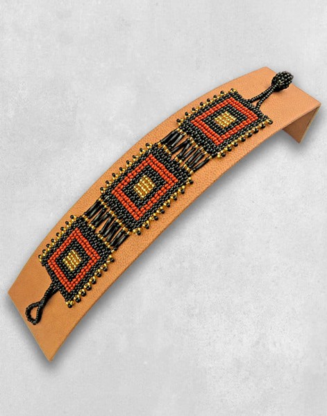 African Beaded Bracelets Square Brown Gold Black