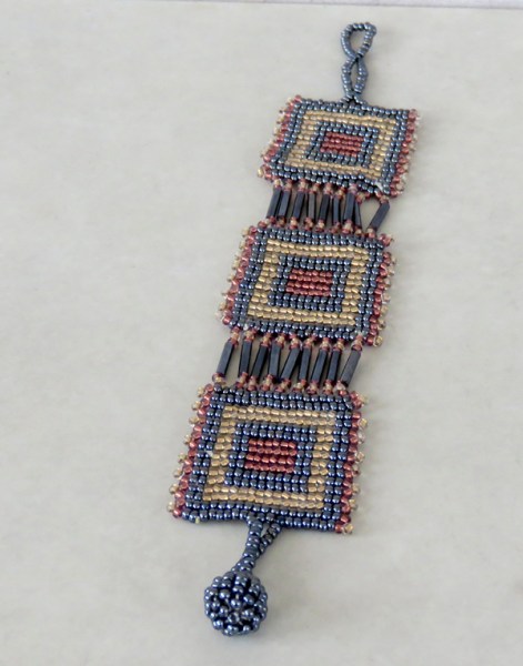 African Beaded Bracelets Square Copper Metallic Grey White-Gold