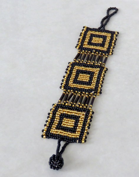 African Beaded Bracelets Square Gold Black