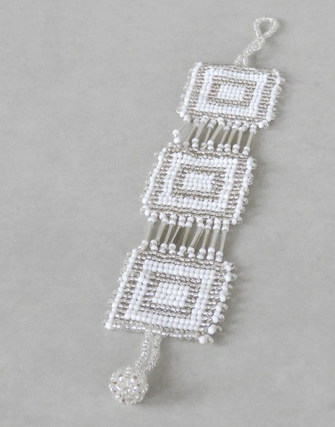 African Beaded Bracelets Square Silver White