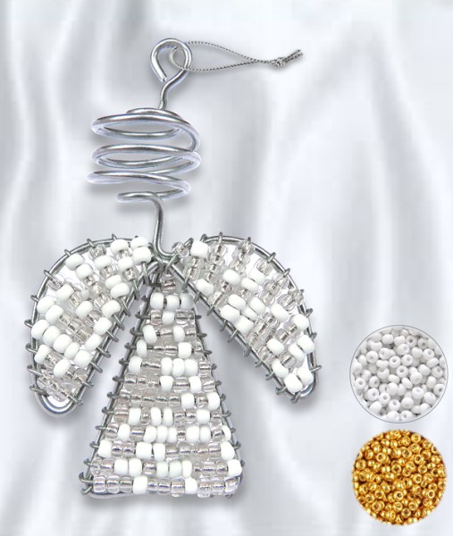 African Beaded Christmas Angel 2 Gold White