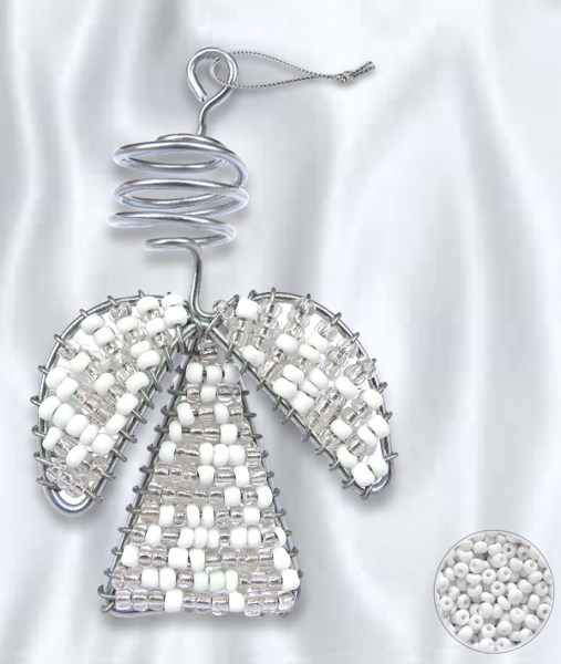 African Beaded Christmas Angel 2 White