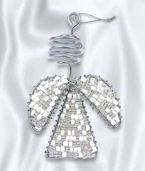 African Beaded Christmas Angel Silver White | SOUTH AFRICA