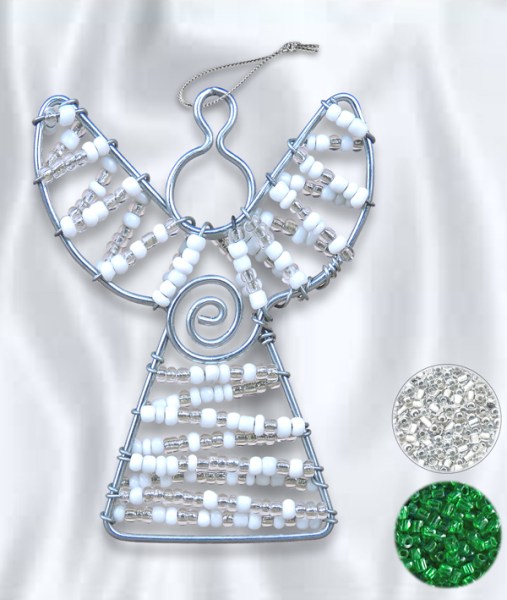 African Beaded Christmas Angel 4 Silver Green.