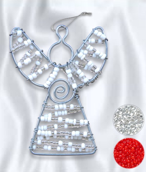 African Beaded Christmas Angel 4 Silver Red