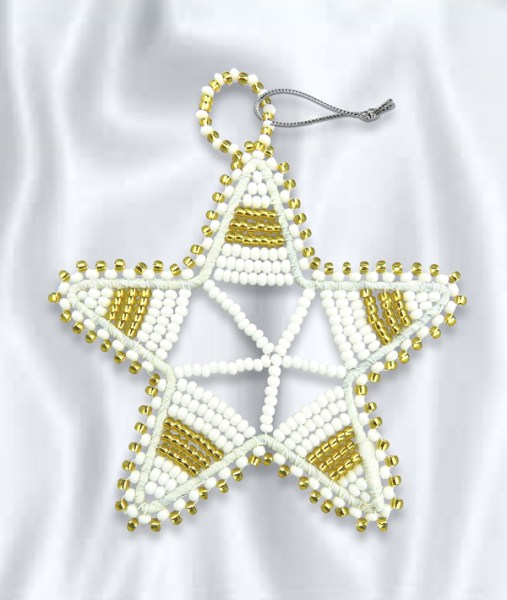 African Beaded Christmas Star.1 Gold White