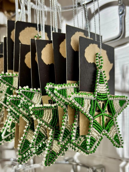 African Beaded Christmas Star.1 Silver Green