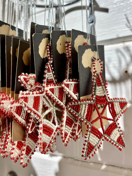 African Beaded Christmas Star Red Silver