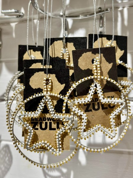 african beaded christmas circle star gold white1