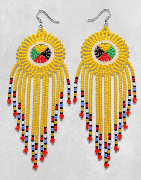 african beaded earring circle tassel yellow3