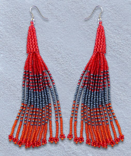 African Beaded Earrings Lukimbi Red Orange Metallic Grey