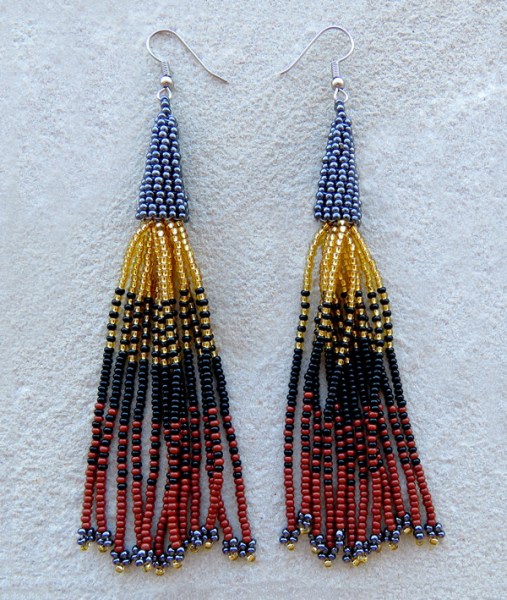 African Beaded Earrings Lukimbi Brown Black Gold Metallic Grey