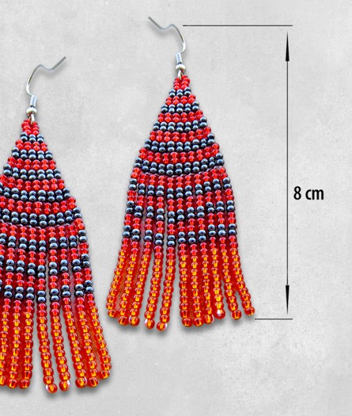 african beaded earring tembe red orange metallic grey size