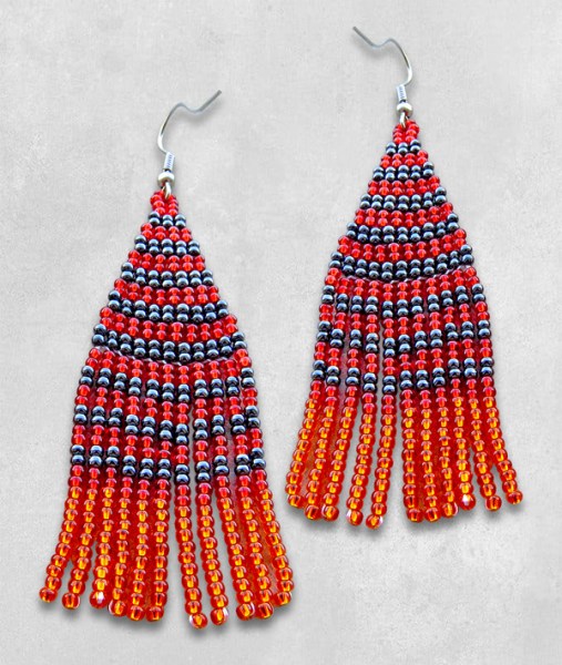 African Beaded Earrings Tembe Red Orange Metallic