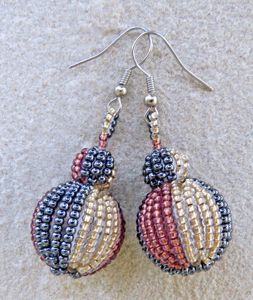 African Beaded Bobble Earrings Copper Metallic White-Gold