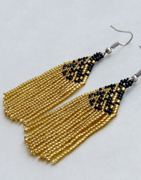 African Beaded Earrings Phinda Gold Black