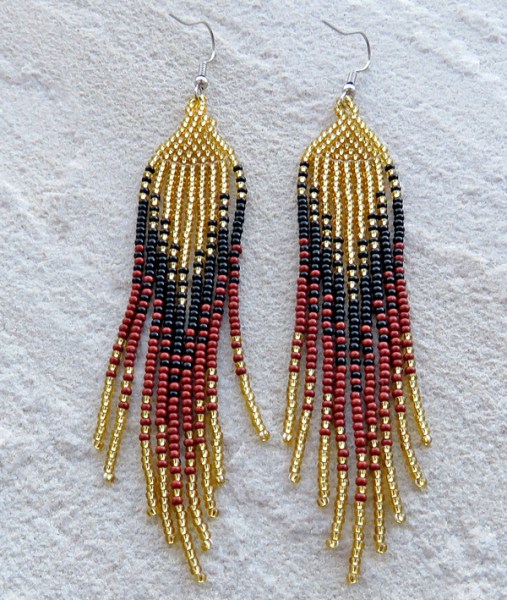 African Beaded Earrings Ilala Gold Black Brown
