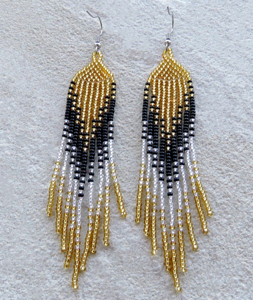 African Beaded Earrings Ilala Gold Silver Black