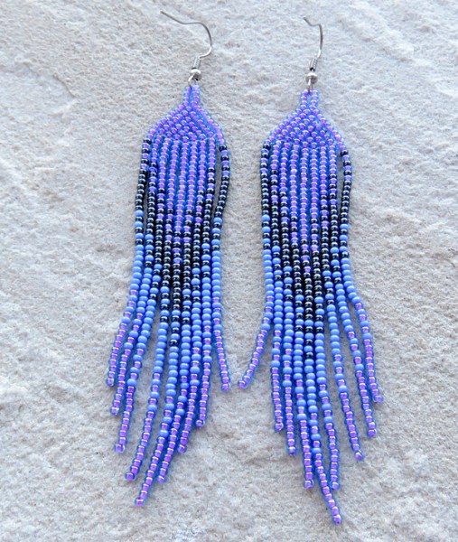 African Beaded Earrings Ilala Lilac Blue Metallic Grey