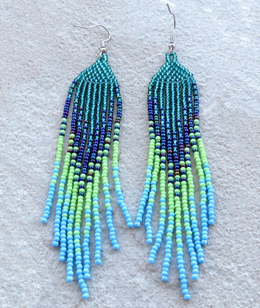 African Beaded Earrings Ilala Lime Nebula Aqua Jade