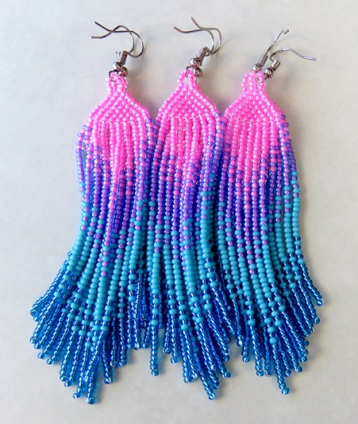 African Beaded Earrings Ilala Pink Lilac Aqua Shiny Blue