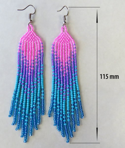 african beaded earrings ilala pink lilac aqua shiny blue size